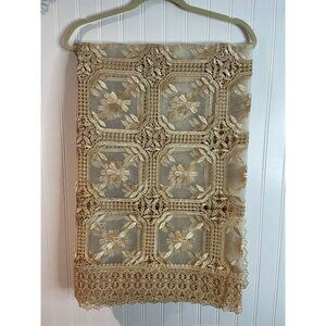 Vintage-Style Beige Lace Floral Embroidered Tablecloth 60" X 90" Rectangular